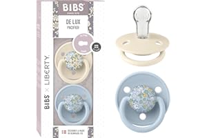 Bibs De Lux Liberty Soother 2-Pack, BPA Free Dummy Pacifier, Round Nipple. Silicone, Made in Denmark, OneSize (0-36 Months), Eloise Baby Blue