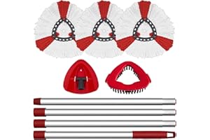 DLAIMI Spin Replacement mop head,Rotate Mop Base,Cleaning Brush, MOP Handle Compatible With Vileda Easywriting&Clean Turbo 1 Tank,Ultra-Fine Fiber Mop Head,30-58 inch Handle Hombination Set (Red 3)