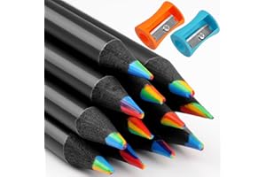 Deepton 12 Pcs Rainbow 7 in 1 Colouring Pencils for School, Kids and Adults, Multicolored for Party Bags, Art Drawing, Sketching, Coloring