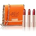 Matte Lipstick Set 3 Colors Lip Stick with Orange Chain Bag Package Velvet Lip stick Gift Box Set Waterproof Non-Stick Cup Long Lasting Retractable Red Lipstick Set 3.5gx3 Pcs