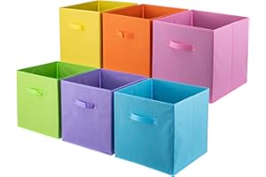 LN COZY CORNER Set of 6 Foldable Cube Storage Boxes Fabric Organizer Bins with Handles for Home Office Kids Room Closet and Shelves (Multicolor, 27x27x28cm)