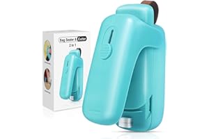 XIMU Mini Sigillatore, 2 in 1 Sigillatore per Sacchetti Mini Sigillatore Termico con Taglierina, Portatile Della Mano Sealer per Sacchetti di Plastica con Chip Merenda (Batteria Inclusa) (Blu)