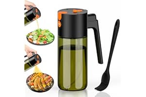 Euqvunn Pulverizador Aceite Spray 500 ml, 2-en-1 Spray & Vertedor, Vidrio Bloquea Luz, Dispensador de Aceite Recargable para Cocina, Freidora de Aire, Ensalada y Parrilladas, con Pincel (Negro)