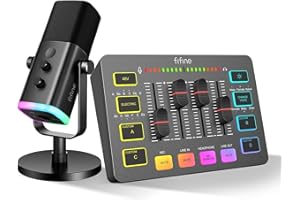 FIFINE XLR mikrofon strumieniowy i mikser audio do gier, USB dynamiczny mikrofon gamingowy do studia podcastów, streamingu RGB PC mikser z interfejsem mikrofonu XLR (AM8 + SC3)