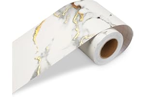 LACHEERY Bordi Adesivi per Pareti Bianco 7.6cm x 500cm Marmo con Venature Dorate e Grigie Carta da parati Bordo Adesivo per Mobili Impermeabile Perfetto per Pareti Specchi Cornici Tavoli Sedie
