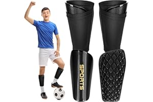 ACENTOR Parastinchi da calcio, con maniche antiscivolo, per bambini, ragazzi e adulti, Nero, S