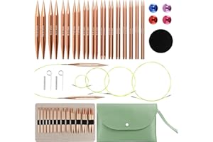 ROTKUSZ Set di Ferri Circolari Intercambiabili, 13 Paia di Ferri da Maglia da 3,0-10,0mm con Cavi da 40/60/80/100 cm, Borsa e Altri Accessori, Ferri da Maglia Polivalenti per Appassionati di Maglia