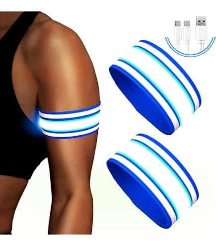 4 Stück USB-ladbare LED Armbänder – Reflektierend, Für Joggen, Laufen & Sport