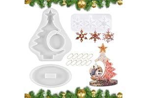 Drasohuija 4 stampi in resina epossidica,decorazione natalizia,in silicone,a forma di fiocchi di neve,per albero di Natale,cornice portafoto con ciondolo,stampi in resina per fai da te,regalo di