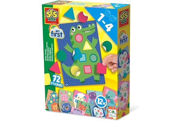 SES Creative My first - Mosaique Loisir Creatif | Animaux | Activité Éveil Ludique Bébé | Made in Holland | Pour les enfants Dès 1 An | Multicolore | 12 Cartes + 72 Autocollants | 14484