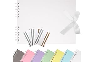 Remowith 21,5 x 15 cm Scrapbook-Album mit Band, Bastelpapier Fotoalbum für Hochzeit und Jubiläum, Familien DIY Fotoalbum mit Eckenaufklebern 40 Seiten Weiß
