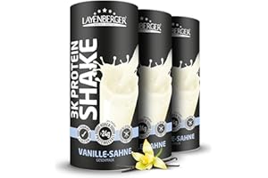 ‎LAYENBERGER Layenberger 3K Protein Shake - 79% Eiweiß und nur 4,1% Kohlenhydrate bei 7,2 g Zucker, (3x 360 g) - Vanille-Sahne