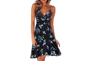 ULTRANICE Damen Sommerkleider Blumenmuster Kleid V-Ausschnitt Strandkleid Verstellbaren Spaghettiträger Rüschen Kleider