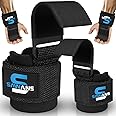 SAWANS Weight Lifting Hooks Thick Padded Neoprene Rubber Coated Grips 8mm Wrist Support Pair of Lifting Straps with Hooks Fitness Training Straps Power Weightlifting Deadlifts Exercise
