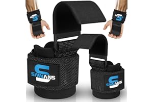 SAWANS Weight Lifting Hooks Thick Padded Neoprene Rubber Coated Grips 8mm Wrist Support Pair of Lifting Straps with Hooks Fitness Training Straps Power Weightlifting Deadlifts Exercise