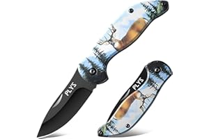 Plys Couteau de poche Portable, couteau pliant à motif de renne, lame tranchante noire, facile à ranger, adapté aux hommes et aux femmes