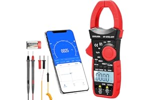 SURLABA Bluetooth Pinza Amperimétrica, 6000 Cuentas Clamp Multimetro TRMS, NCV AC DC Voltaje Corriente Meter APP Support, Volt Amp Tester con Resistencia Capacitancia Diodo Continuidad Temperatura Hz
