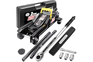 Deuba® Cric hydraulique 2 tonnes Plat levée 85-330mm Valise Rangement Patins cric Extra Bas clé dynamométrique 6pcs 40-210Nm Voiture Basse citadine