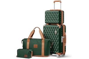 Melalenia Kofferset 4 Teilig Hartschale mit 4 Rollen und TSA-Schloss Der Gepäcksets Enthält 1 Kosmetikkoffer 1 Reisetasche und 1 Kulturbeutel Grün