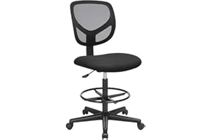 SONGMICS Sedia da Ufficio, Sedia a Rete Girevole, Altezza e Poggiapiedi Regolabili, Ergonomica, senza Braccioli, Capacità di Carico 120 kg, Nero OBN15BK