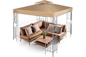 Flexzion Ersatz-Baldachin für Pavillon, 2 Etagen mit schlichtem Rand, Polyester, UV30, wasserabweisend, für Außenbereich, Garten, Terrasse, Pavillon, Sonnenschutz