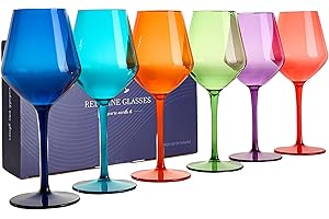 HAHASHOW Bicchieri da Vino Colorati, Bicchiere da Vino Bianco, Tritan-Plastica Divino Calici Vino Rosso 440ml per Campeggio Festa, Adatto alla Lavastoviglie, Set di 6, Colore