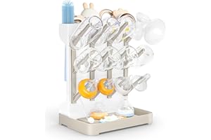GoMaihe Escurre Biberones: Soporte Vertical para Seca Biberones Que Ahorra Espacio - Escurridor Biberone para Guardar Accesorios de bebé Cepillos y tetinas en la encimera - Sin BPA - Beige