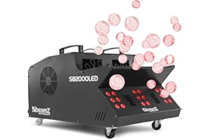 BeamZ SB2000LED Machine à Fumée et à Bulles - 2000W - 18x LED RGB - Réservoir 1,35L - Télécommande sans Fil - Ventilateur Puissant - Mode DMX et Autonome - Poignée - Idéal pour Soirées et Animations