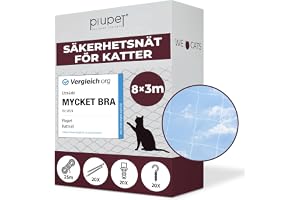 PiuPet® 8x3 m Kattnät för Balkong - Genomskinligt Skyddsnät med Fästset