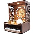 Beautiful Wooden Pooja Stand for Home Pooja Mandir for Home Temple for Home and Office Puja Mandir for Home Wall Mounted with LED Spot Light Size (H- 15.5, L- 11.5, W-11 Inch)
