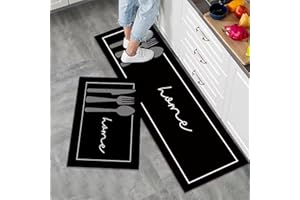 7VSTOHS Lot de 2 Tapis de Cuisine Antidérapants, Tapis de Cuisine Lavable, Absorbe l'eau et l'huile Tapis de Cuisine, pour Couloir, Salle à Manger, Entrée et Tapis de Porte, 43x75 + 43x120 cm