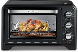 Moulinex Four posable 33 L, Chaleur tournante, Convection de pointe, 6 modes de cuisson, Thermostat réglable jusqu’à 240 °C, Timer 120 min, Grille réversible, Maniques silicone, Optimo Noir OX464811