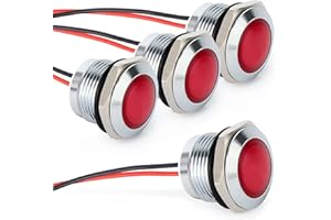 Gebildet 4pcs AC/DC 12-24V 20mA Indicador de Ahorro de Energía Luz Indicadora de Metal Lámpara de Señal Impermeable Tamaño del Orificio 16mm LED Rojo (Cabeza de Superficie Esférica)