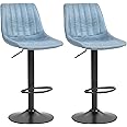 HOMCOM Bar Stools Set of 2, Swivel Counter Height Barstools with Back, Adjustable Bar Chairs, Breakfast Dining Stools for Kitchen Island Counter with Adjustable Steel Footrest & Base, Blue