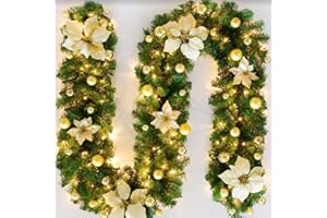 SHAVINGFUN Guirlande de Noël,Guirlande de noël lumineuse,Guirlande Sapin Artificiel,2.7M LED à Pile Guirlande Noel Exterieur,pour Mur,cheminée,escalier,décoration de Noël (Or)