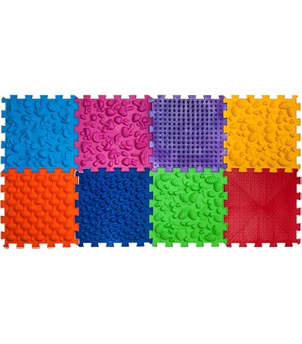 Lot De 6 Tapis Sensoriels En Silicone 24x24 Cm - Motifs En Relief Pour Enfants - Massage Pieds, Jeu Éveil - 12