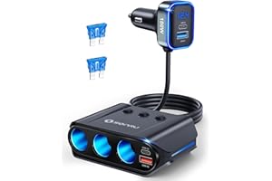 SONRU 7 in 1 Cigarette Lighter Splitter, 180W [Dual PD & QC 3.0] Car Charger Adapter, 12V/24V Car USB Adapter Multi Socket with Voltmeter Fast Charging for iPhone 17/16/15 Samsung Galaxy Laptop Car Devices