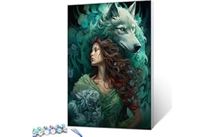 WALARKY Kit de peinture par numéros pour adultes, loup et beauté - Kit de peinture à l'huile sur toile pour enfants, débutants, dessin, peinture acrylique pour la maison, le salon, la décoration murale - 40,6