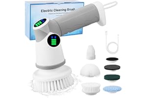 KOOHORO Electric spin scrubber,6 in 1 cleaning brush for floor windows bathroom cleaning,power scrubber with 6 Replaceable Brush Heads Removes Mould,Bugs,Tar & Grime - Ideal for Cars,Bikes,and Grill (GREY)