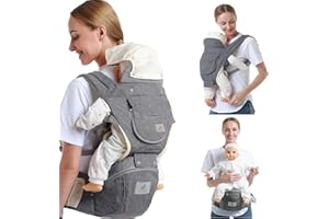 WENBONES Neonati Ergonomico, Porta Bambino da 3-36 Mesi(Inferiore a 20kg) con Sedile Multiposizione, Marsupio Neonato Flip Advanced Convertibile Trasporto frontale e dorsale Cinghie regolabili (Grigio)