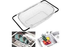 YIMINI Scolapasta Acciaio Inox Da Lavello, Colino Cucina Per Il Lavaggio Di Verdura e Frutta, Estensibile, Utensili Da Cucina (Nero, Maglia)