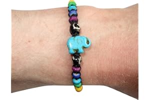 ELLU Pulsera de elefante con cuentas de arco iris para hombre, mujer, niños, niñas, joyería