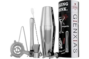 GIENXIAS Cocktail Shaker Kit,Ensemble de Cocktail Shaker,Boston Shaker 9 Pièces,Acier Inoxydable,Pilon Cocktail,Doseur Cocktail et Accessoires de Bar Jigger,Boîte-Cadeau Personnalisé Compris