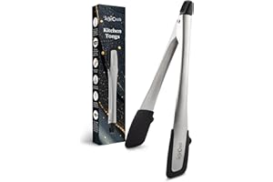 EMPIRE TRADING & COMMERCE Luxecraft Kitchen Tongs - Premium Stainless Steel Tongs for Cooking with Non-Scratch LFGB Silicone Tongs Tips, Locking Handles, Built-In Stand, Dishwasher Safe, Ideal for Grilling, Frying, and Serving