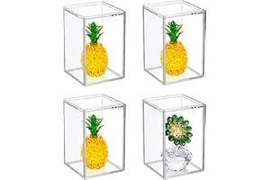 OGANAZI 4 Pack Clear Acrylic Stackable Display Boxes with Sliding Lid, Dust-proof Display Storage Boxes Stand, Transparent Showcase for Action Figures, Figures Toys, Shells, 7.6*7.6*11.8cm