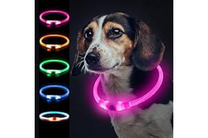 Mardiko Light up Dog Collar Rechargeable Adjustable Length for Small Medium Large Dogs Cats, Flashing LED Puppy Collars Illuminated Dog Collars with 3 Light Modes Waterproof, Pink