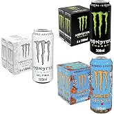 Monster Energy Original, Ultra White, y Mango Loco, Bebida Energ&eacute;tica - Pack 12 Latas 500ml - 4 latas de cada sabor