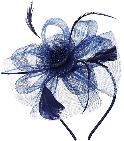 IYOU Fascinateur De Mariée Fleurs Bleu Marine Bandeau à Plumes