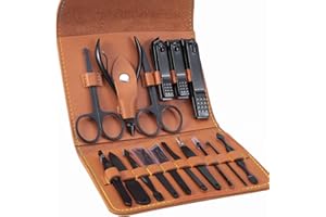 LEIPPLE Kit Manucre Pedicure - Coupe Ongle Professionnel Coupe Cuticule Acier Inoxydable - Trousse Manucure Pedicure Set de 16pcs avec Exquis La Boîte (Marron)