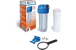 BBAGUA Filtro in Polifosfati con Pietrade da 1" Include Cartuccia di Polifosfati, Porta Filtro, Supporto da Porta Filtro da Parete e Chiave Porta Filtro. Facile Installazione e Manutenzione.